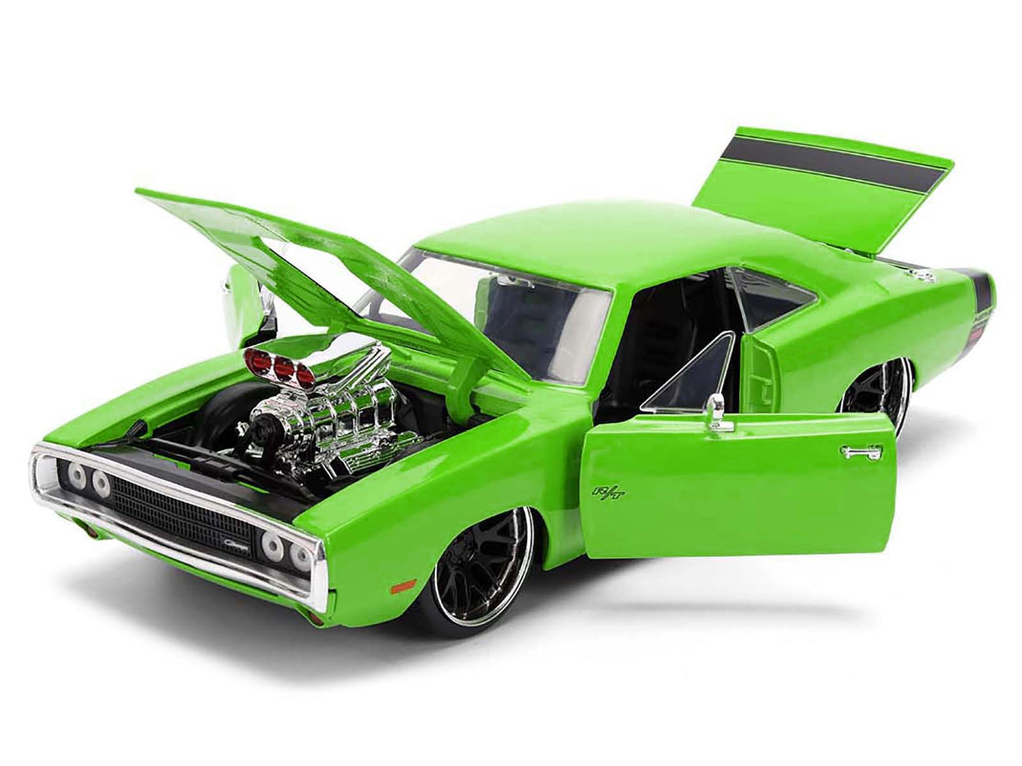 1970 Dodge Charger R/T Bright Green with Black Tail Stripe "Bigtime Muscle" Series 1/24 Diecast Model Car by Jada-DiecastModeler.com