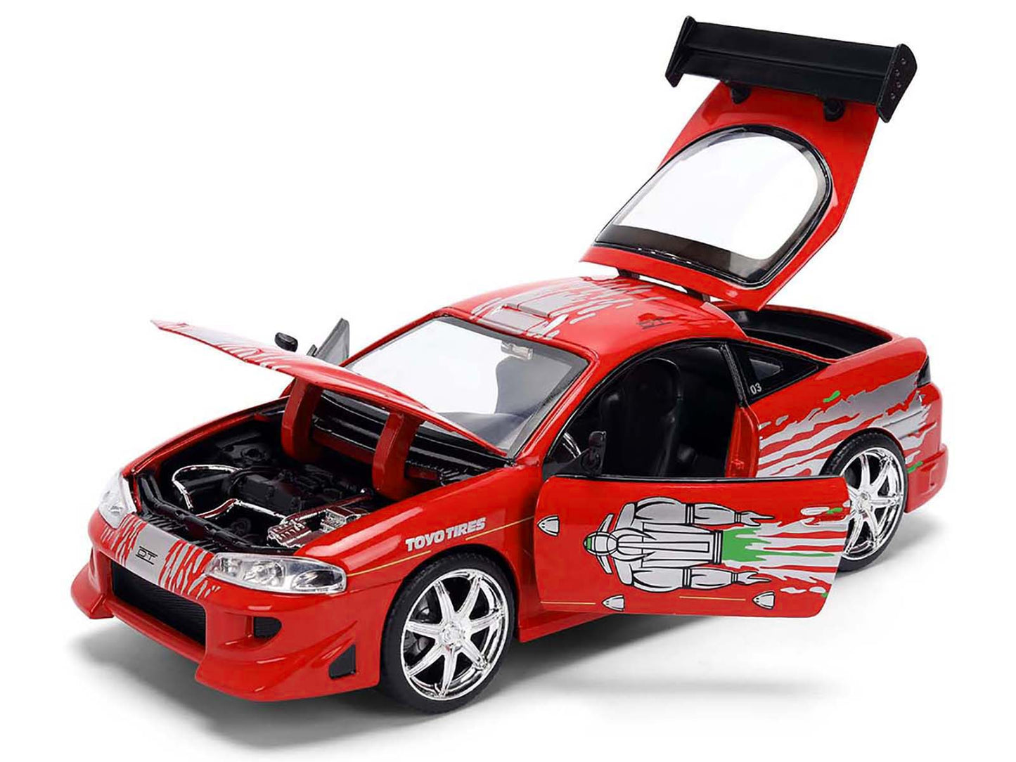 Brian's Mitsubishi Eclipse Red with Graphics Remix "The Fast and The Furious" (2001) Movie "Fast & Furious" Series 1/24 Diecast Model Car by Jada-DiecastModeler.com