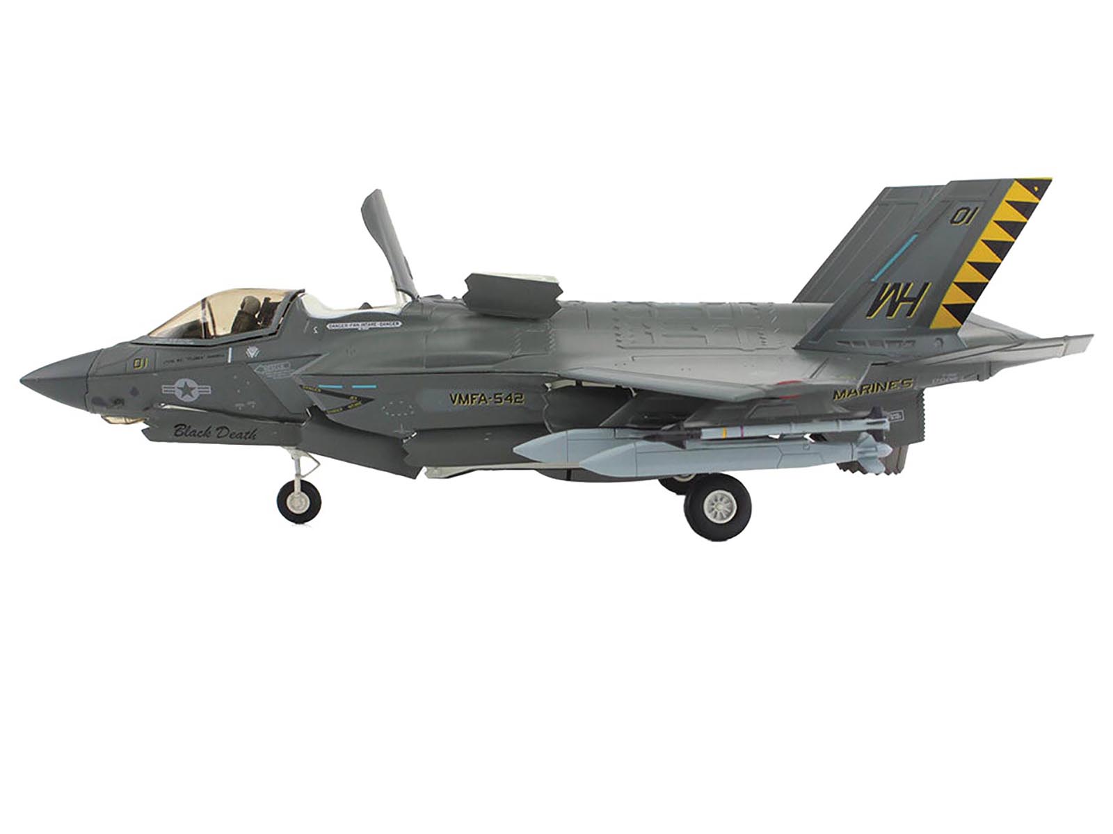 Lockheed Martin F-35B Lightning II Aircraft (Beast Mode) "Black Death VMFA-542 MCAS Cherry Point" (2023) United States Marine Corps "Air Power Series" 1/72 Diecast Model by Hobby Master-DiecastModeler.com