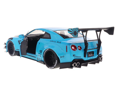 2023 Nissan GT-R (R35) Liberty Walk Body Kit 2.0 RHD (Right Hand Drive) Baby Blue with Carbon Hood 1/18 Diecast Model Car by Solido-DiecastModeler.com