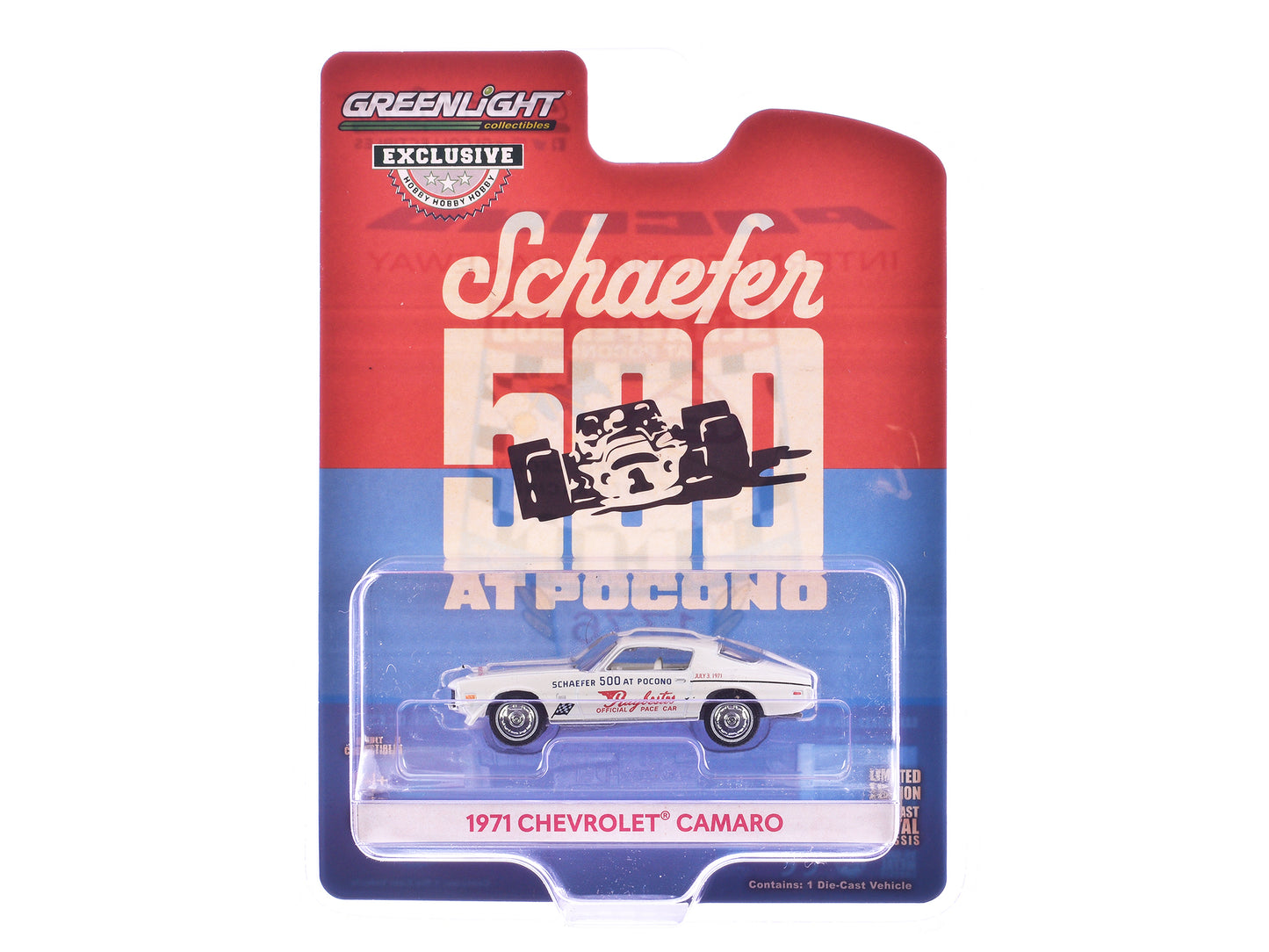 1971 Chevrolet Camaro "1971 Schaefer 500 at Pocono Raybestos Official Pace Car" White with White Interior "Hobby Exclusive" Series 1/64 Diecast Model Car by Greenlight-DiecastModeler.com