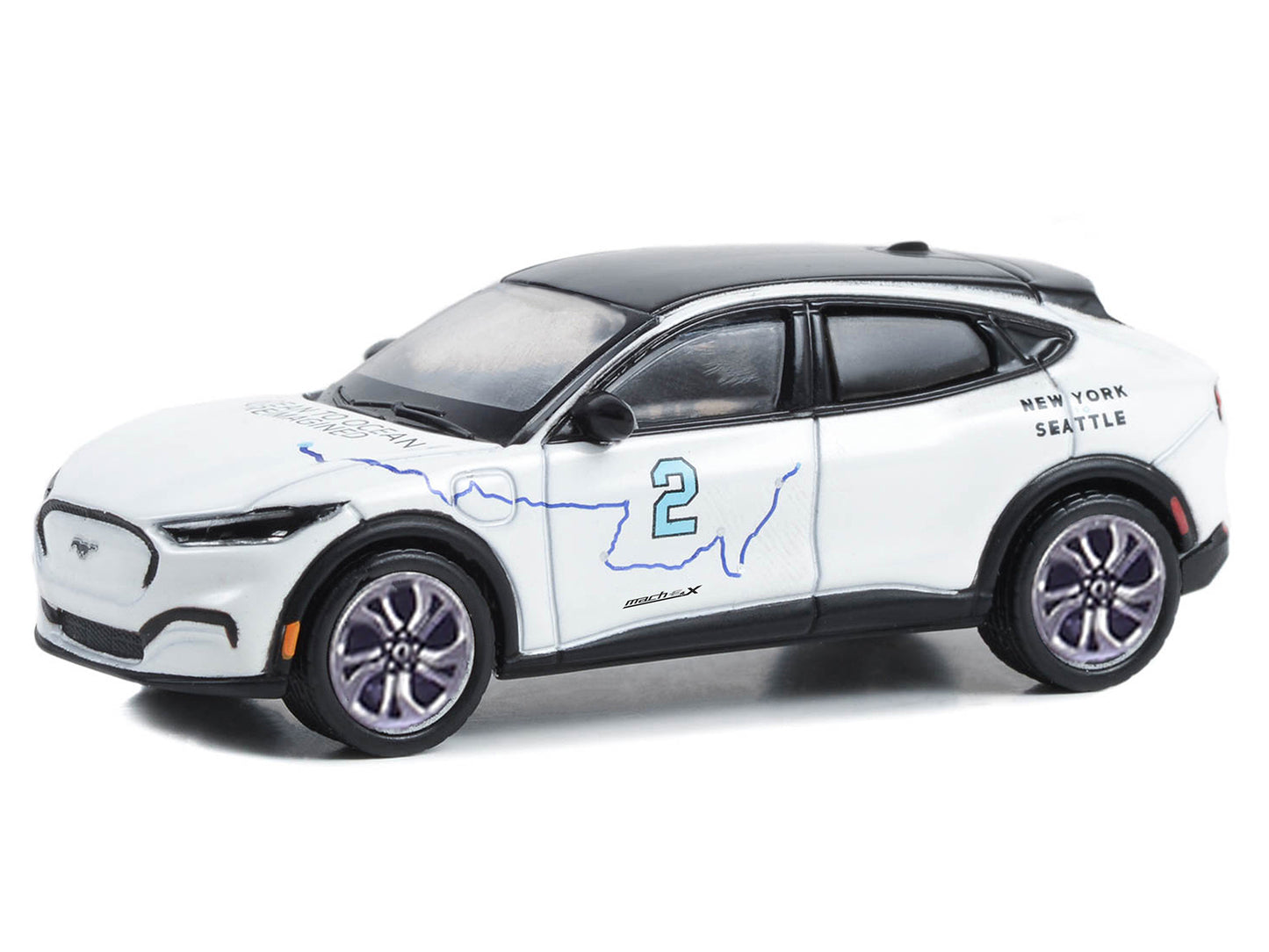 2021 Ford Mustang Mach-E #2 "New York to Seattle Transcontinental Tour" White with Black Top "Hobby Exclusive" Series 1/64 Diecast Model Car by Greenlight
