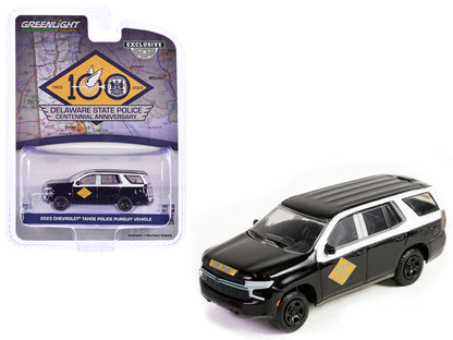 2023 Chevrolet Tahoe Police Pursuit Vehicle "Delaware State Police Centennial Anniversary" Black and White "Hobby Exclusive" Series 1/64 Diecast Model Car by Greenlight-DiecastModeler.com