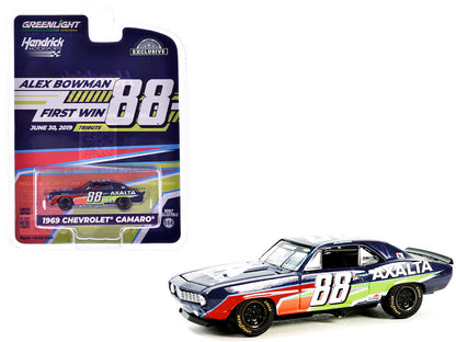 1969 Chevrolet Camaro #88 "Alex Bowman - Hendrick Motorsports First Win Tribute" Dark Blue with Graphics "Hobby Exclusive" Series 1/64 Diecast Model Car by Greenlight-DiecastModeler.com