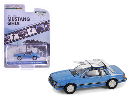 1981 Ford Mustang Ghia Coupe Blue Glow Metallic with Ski Roof Rack "Hobby Exclusive" Series 1/64 Diecast Model Car by Greenlight-DiecastModeler.com