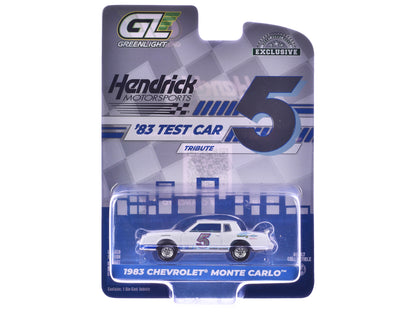 1983 Chevrolet Monte Carlo #5 "Hendrick Motorsports First Test Car Tribute" White with Blue Stripes and Interior "Hobby Exclusive" Series 1/64 Diecast Model Car by Greenlight
