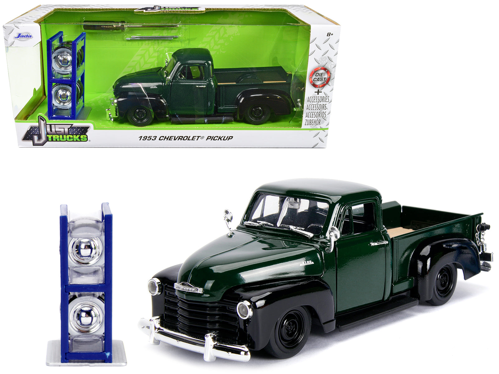 1953 Chevrolet 3100 Pickup Truck Green with Extra Wheels "Just Trucks" Series 1/24 Diecast Model Car by Jada-DiecastModeler.com