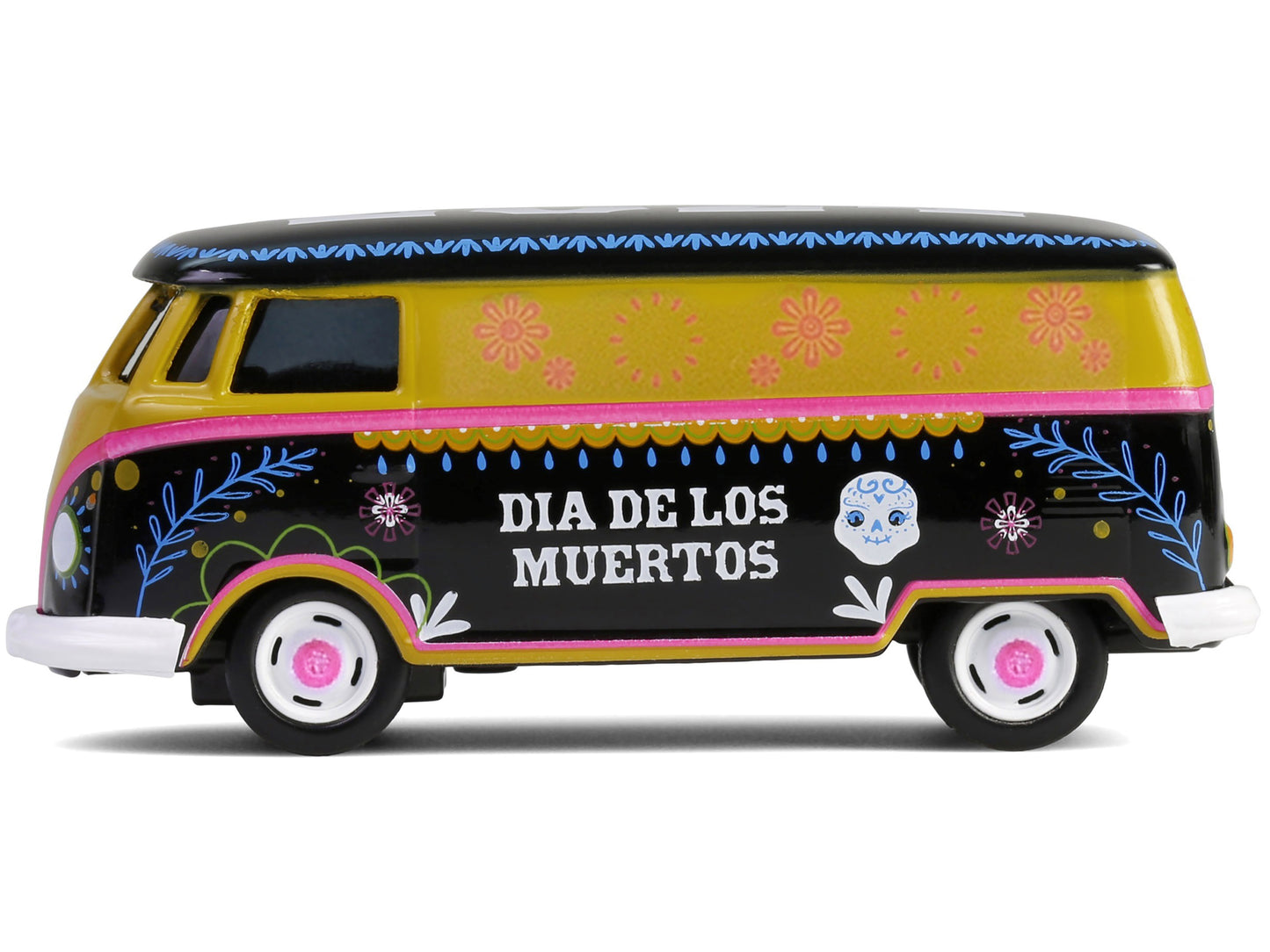 Volkswagen Type 2 Panel Van "Dia de los Muertos 2025" Black and Yellow with Graphics "Hobby Exclusive" Series 1/64 Diecast Model Car by Greenlight