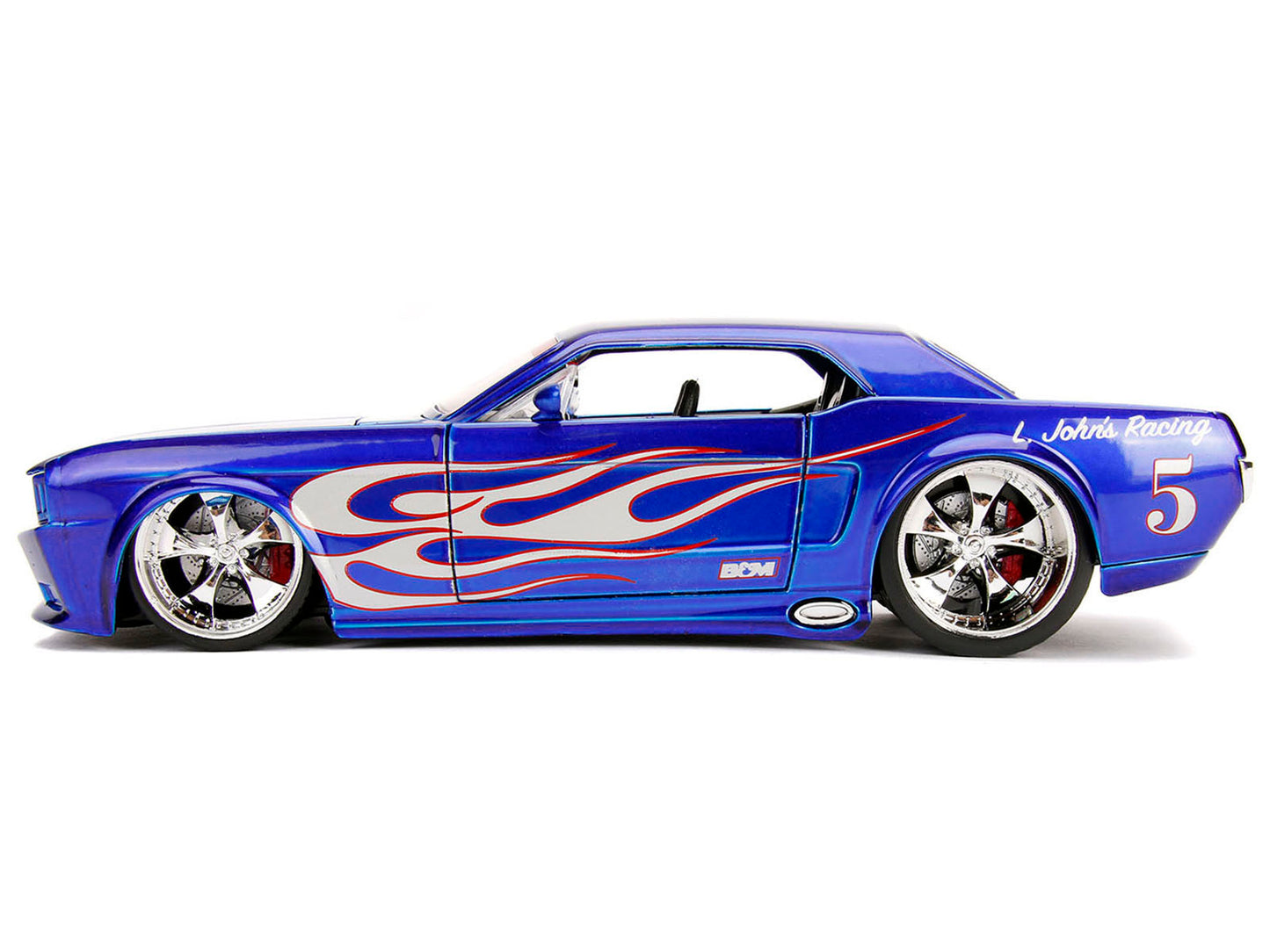 1965 Ford Mustang #5 "L. John's Racing" Candy Blue with Flame Graphics "Bigtime Muscle" Series 1/24 Diecast Model Car by Jada-DiecastModeler.com