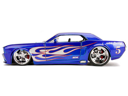 1965 Ford Mustang #5 "L. John's Racing" Candy Blue with Flame Graphics "Bigtime Muscle" Series 1/24 Diecast Model Car by Jada-DiecastModeler.com