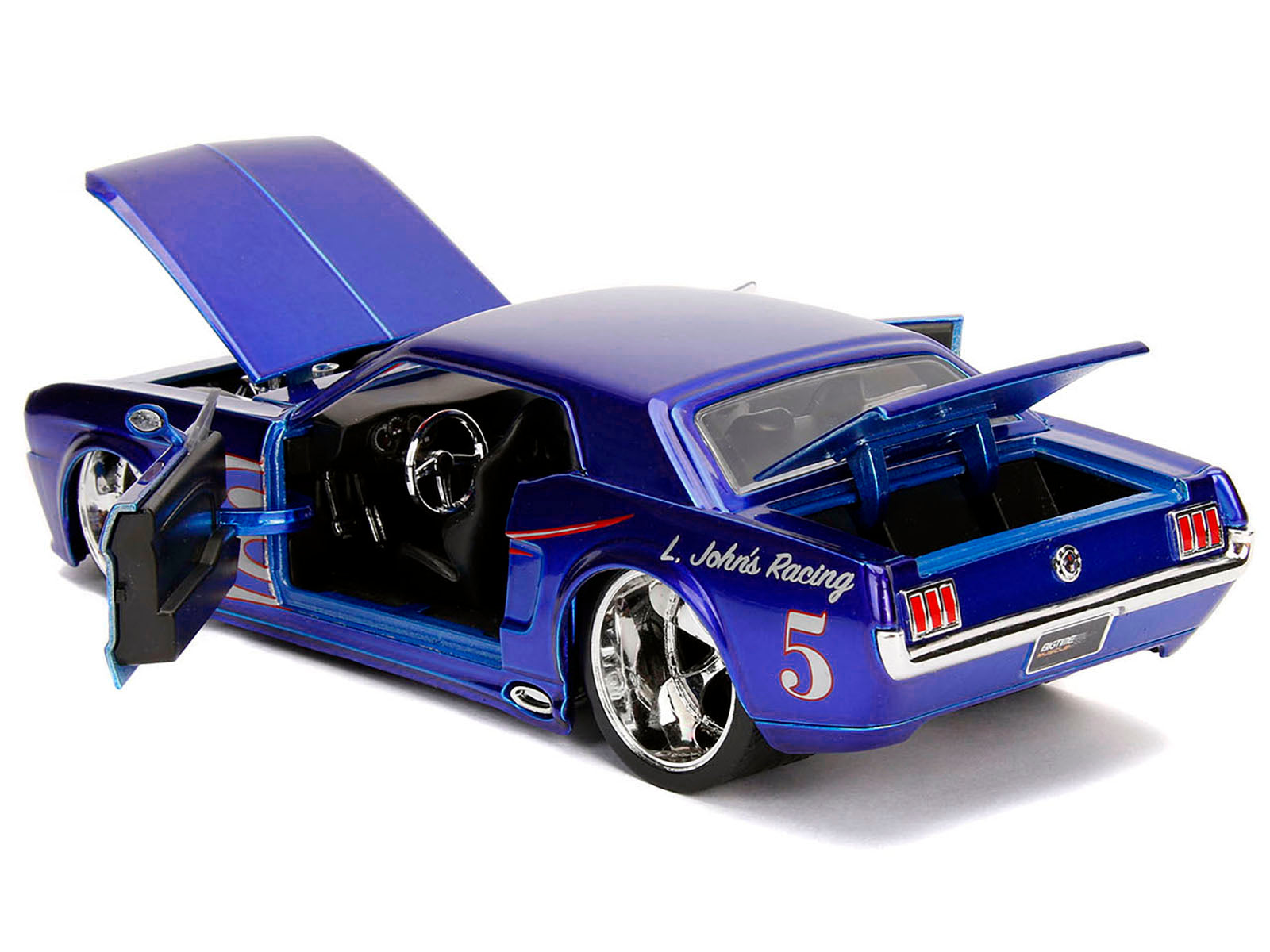 1965 Ford Mustang #5 "L. John's Racing" Candy Blue with Flame Graphics "Bigtime Muscle" Series 1/24 Diecast Model Car by Jada-DiecastModeler.com