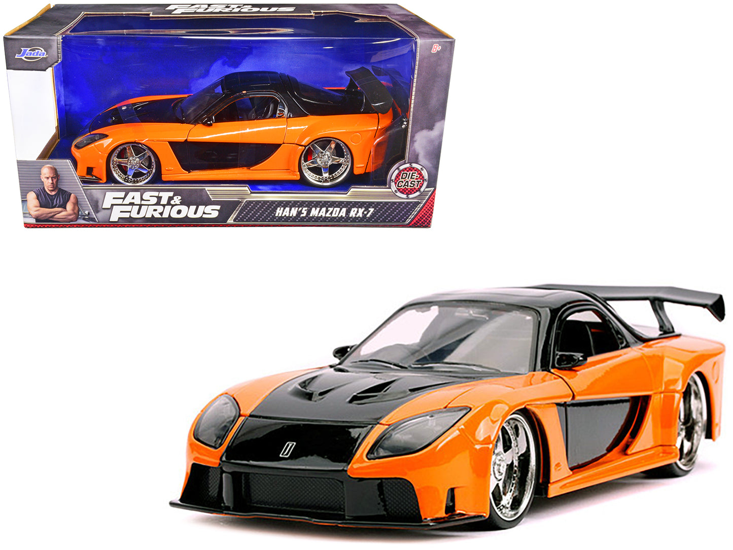 Han's Mazda RX-7 RHD (Right Hand Drive) Orange and Black "Fast & Furious" Movie 1/24 Diecast Model Car by Jada-DiecastModeler.com