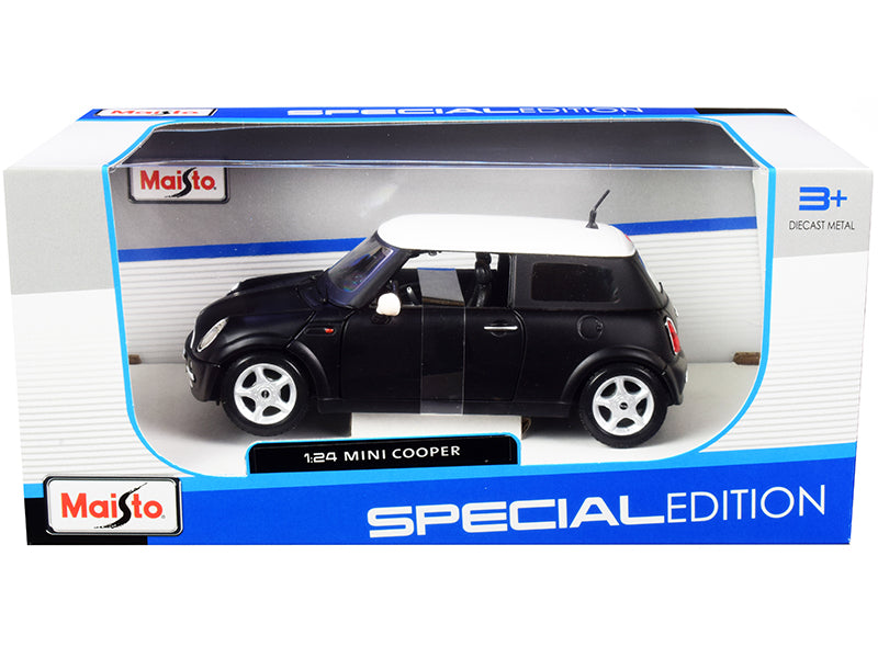 Mini Cooper Matt Black with White Top 1/24 Diecast Model Car by Maisto-DiecastModeler.com