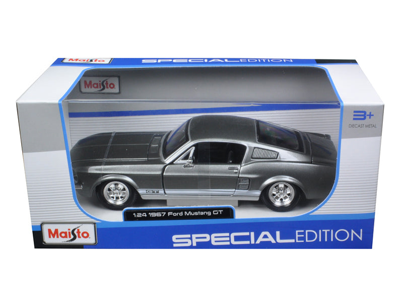1967 Ford Mustang GT Gray Metallic with White Stripes 1/24 Diecast Model Car by Maisto