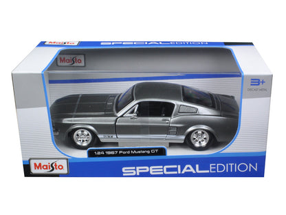 1967 Ford Mustang GT Gray Metallic with White Stripes 1/24 Diecast Model Car by Maisto