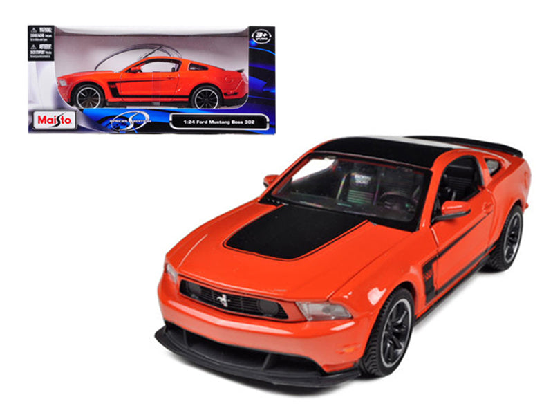 2012 Ford Mustang Boss 302 Orange and Black 1/24 Diecast Model Car by Maisto-DiecastModeler.com