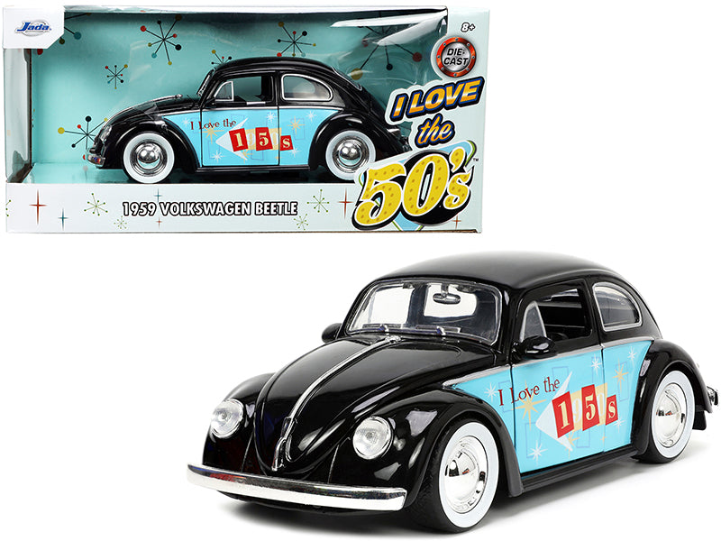 1959 Volkswagen Beetle Black with Graphics "I Love the 50's" Series 1/24 Diecast Model Car by Jada-DiecastModeler.com