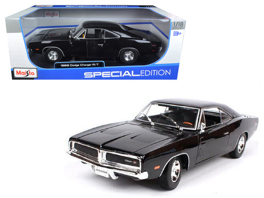 1969 Dodge Charger R/T Black 1/18 Diecast Model Car by Maisto-DiecastModeler.com