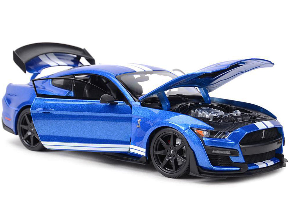 2020 Ford Mustang Shelby GT500 Blue Metallic with White Stripes "Special Edition" 1/18 Diecast Model Car by Maisto