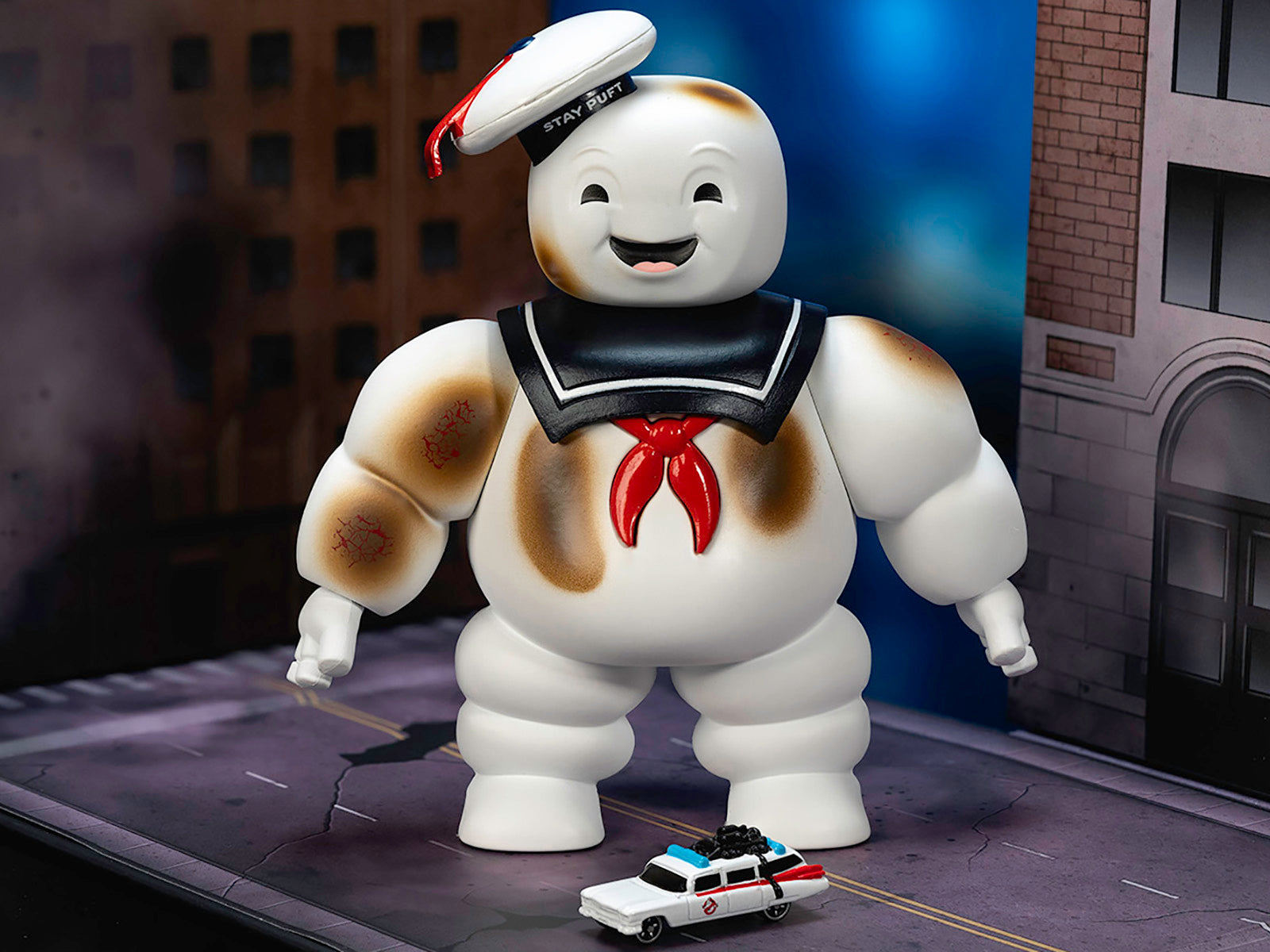 "Ghostbusters" 6" Stay Puft Marshmallow Man Figure with Nano Ecto-1 Car Diorama Set "Ghostbusters" (1984) Movie "Next Level" Series Model by Jada-DiecastModeler.com