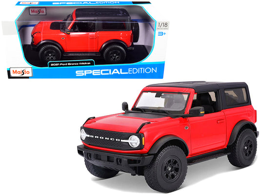 2021 Ford Bronco Wildtrak Red with Black Top "Special Edition" 1/18 Diecast Model Car by Maisto-DiecastModeler.com