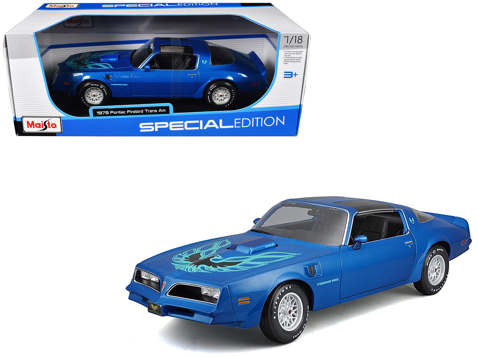 1978 Pontiac Firebird Trans Am Blue Metallic with Hood Graphics "Special Edition" Series 1/18 Diecast Model Car by Maisto-DiecastModeler.com