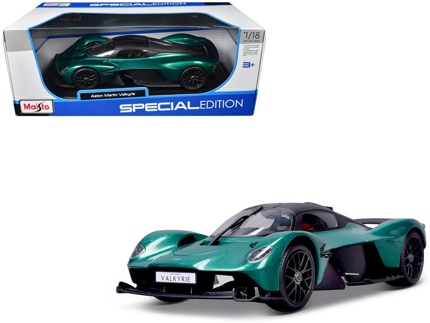 Aston Martin Valkyrie Green Metallic with Matt Black Top "Special Edition" Series 1/18 Diecast Model Car by Maisto-DiecastModeler.com