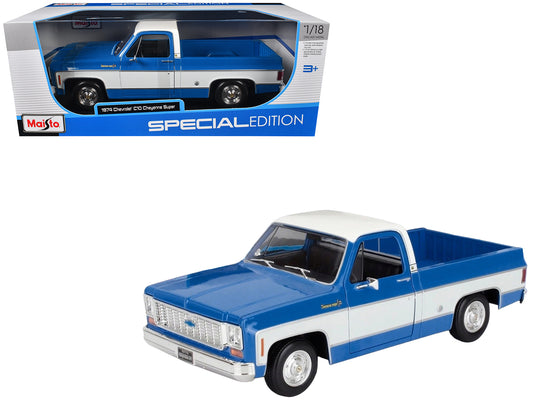 1974 Chevrolet C10 Cheyenne Super Pickup Truck Blue and White "Special Edition" Series 1/18 Diecast Model Car by Maisto-DiecastModeler.com