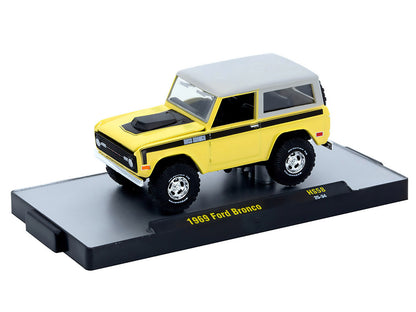 1969 Ford Bronco Yellow with Black Stripes and Gray Top Limited Edition to 6380 pieces Worldwide 1/64 Diecast Model Car by M2 Machines-DiecastModeler.com