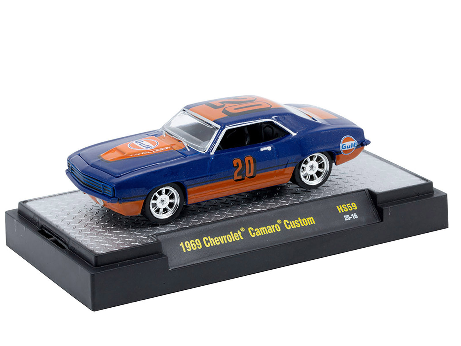 1969 Chevrolet Camaro Custom #20 "Gulf Oil" Dark Blue and Orange Limited Edition to 5500 pieces Worldwide 1/64 Diecast Model Car by M2 Machines-DiecastModeler.com