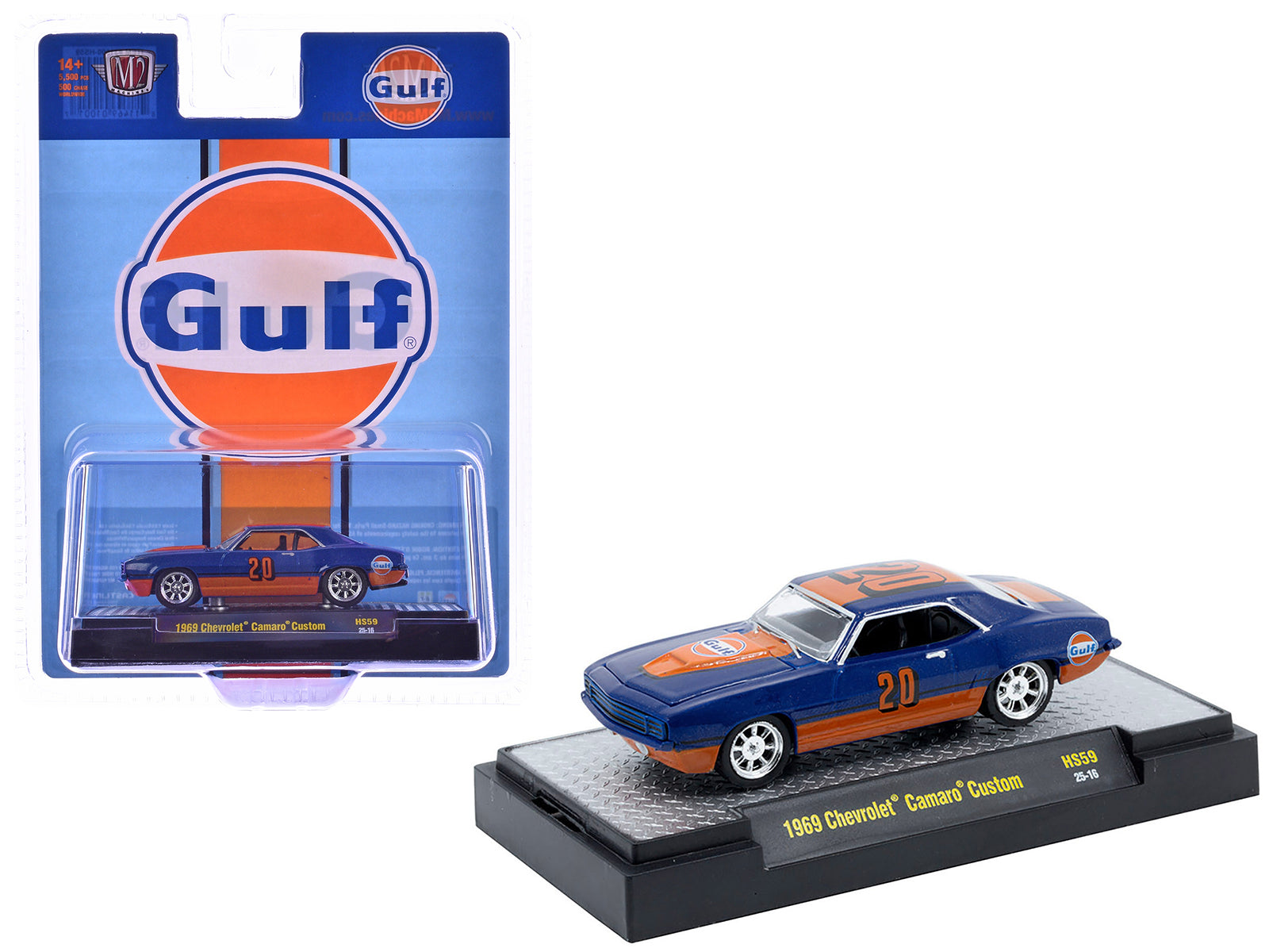 1969 Chevrolet Camaro Custom #20 "Gulf Oil" Dark Blue and Orange Limited Edition to 5500 pieces Worldwide 1/64 Diecast Model Car by M2 Machines-DiecastModeler.com