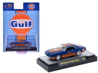 1969 Chevrolet Camaro Custom #20 "Gulf Oil" Dark Blue and Orange Limited Edition to 5500 pieces Worldwide 1/64 Diecast Model Car by M2 Machines