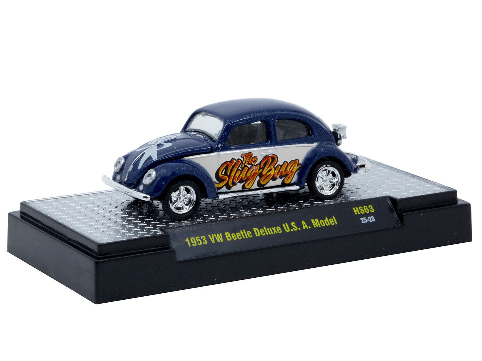 1953 Volkswagen Beetle Deluxe USA Model "The Slug Bug" Blue Metallic with White Sides Limited Edition to 5566 pieces Worldwide 1/64 Diecast Model Car by M2 Machines-DiecastModeler.com