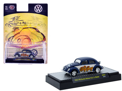 1953 Volkswagen Beetle Deluxe USA Model "The Slug Bug" Blue Metallic with White Sides Limited Edition to 5566 pieces Worldwide 1/64 Diecast Model Car by M2 Machines-DiecastModeler.com