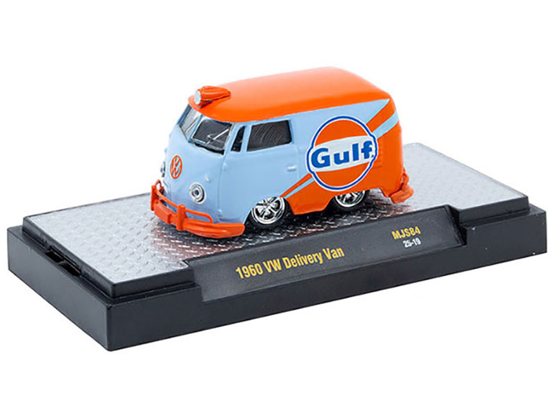 1960 Volkswagen Delivery Van "Gulf Oil" Light Blue and Orange Limited Edition to 5500 pieces Worldwide 1/64 Diecast Model Car by M2 Machines
