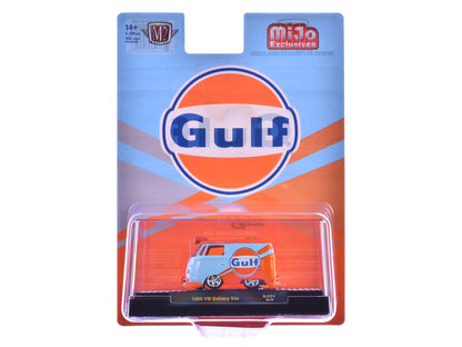 1960 Volkswagen Delivery Van "Gulf Oil" Light Blue and Orange Limited Edition to 5500 pieces Worldwide 1/64 Diecast Model Car by M2 Machines