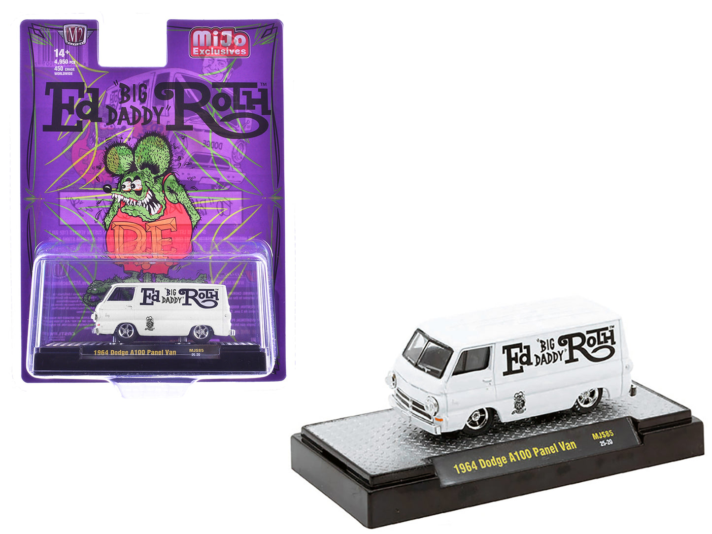 1964 Dodge A100 Panel Van "Ed 'Big Daddy' Roth - Rat Fink" White Limited Edition to 4950 pieces Worldwide 1/64 Diecast Model Car by M2 Machines