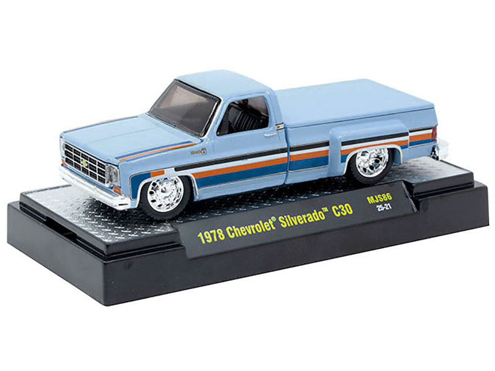 1978 Chevrolet Silverado 30 Pickup Truck "Gulf Oil" Light Blue with Stripes Limited Edition to 10560 pieces Worldwide 1/64 Diecast Model Car by M2 Machines