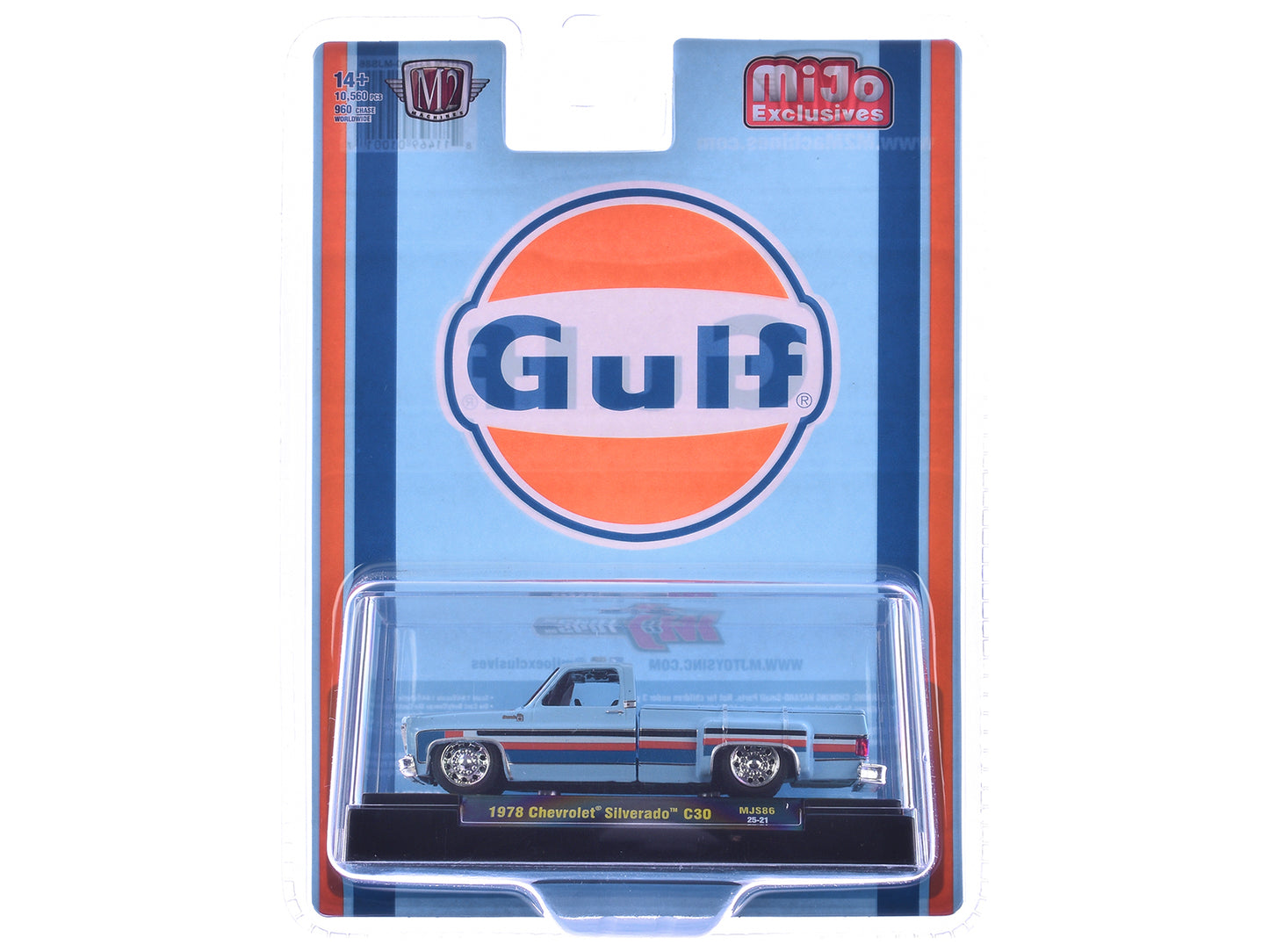 1978 Chevrolet Silverado 30 Pickup Truck "Gulf Oil" Light Blue with Stripes Limited Edition to 10560 pieces Worldwide 1/64 Diecast Model Car by M2 Machines
