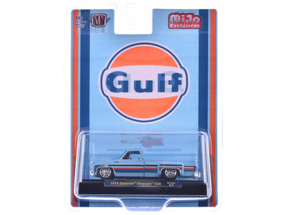 1978 Chevrolet Silverado 30 Pickup Truck "Gulf Oil" Light Blue with Stripes Limited Edition to 10560 pieces Worldwide 1/64 Diecast Model Car by M2 Machines