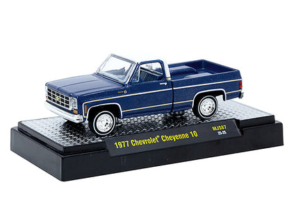 1977 Chevrolet Cheyenne 10 Pickup Truck Blue Metallic with White Top and Blue Interior Limited Edition to 7700 pieces Worldwide 1/64 Diecast Model Car by M2 Machines
