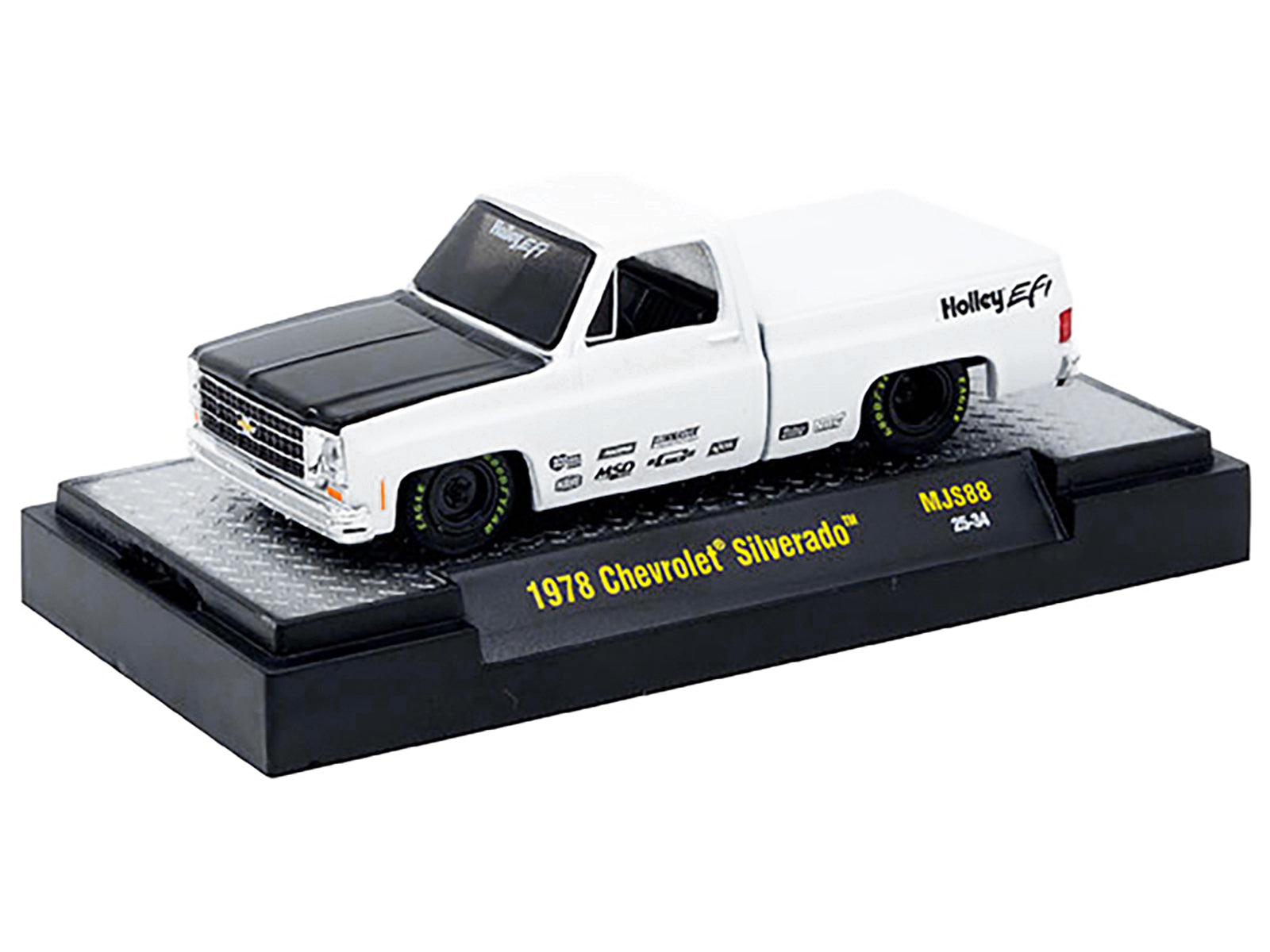 1978 Chevrolet Silverado Pickup Truck "Holley EFI" White with Black Hood Limited Edition to 10120 pieces Worldwide 1/64 Diecast Model Car by M2 Machines-DiecastModeler.com
