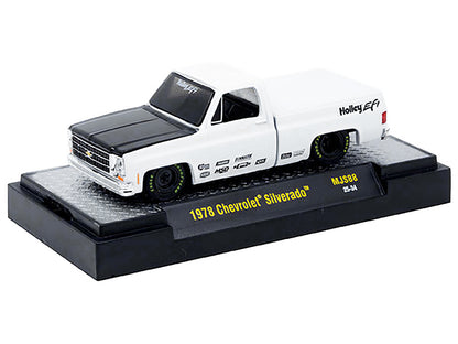 1978 Chevrolet Silverado Pickup Truck "Holley EFI" White with Black Hood Limited Edition to 10120 pieces Worldwide 1/64 Diecast Model Car by M2 Machines-DiecastModeler.com