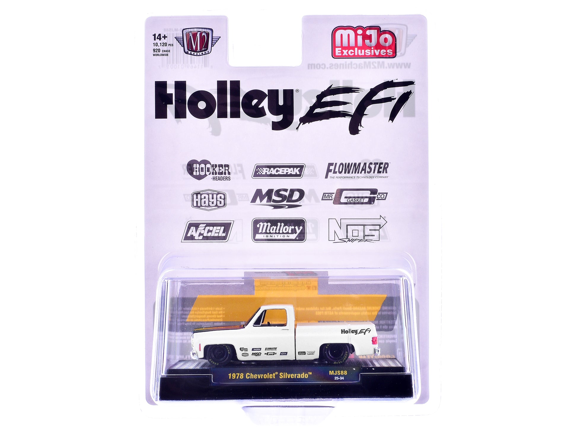 1978 Chevrolet Silverado Pickup Truck "Holley EFI" White with Black Hood Limited Edition to 10120 pieces Worldwide 1/64 Diecast Model Car by M2 Machines-DiecastModeler.com