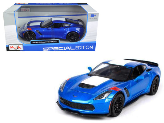 2017 Chevrolet Corvette Grand Sport Blue Metallic 1/24 Diecast Model Car by Maisto-DiecastModeler.com