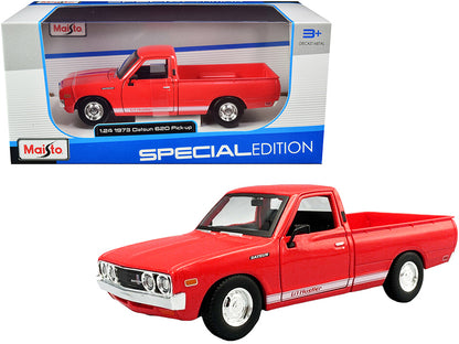 1973 Datsun 620 Pickup Truck "Li'l Hustler" Red with White Stripes "Special Edition" Series 1/24 Diecast Model Car by Maisto-DiecastModeler.com