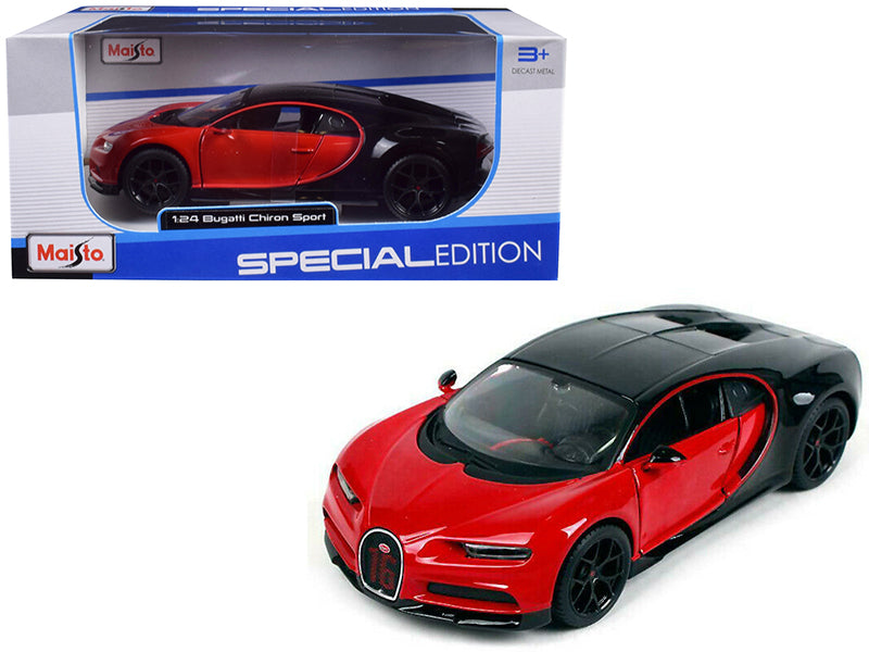 Bugatti Chiron Sport "16" Red and Black "Special Edition" 1/24 Diecast Model Car by Maisto-DiecastModeler.com