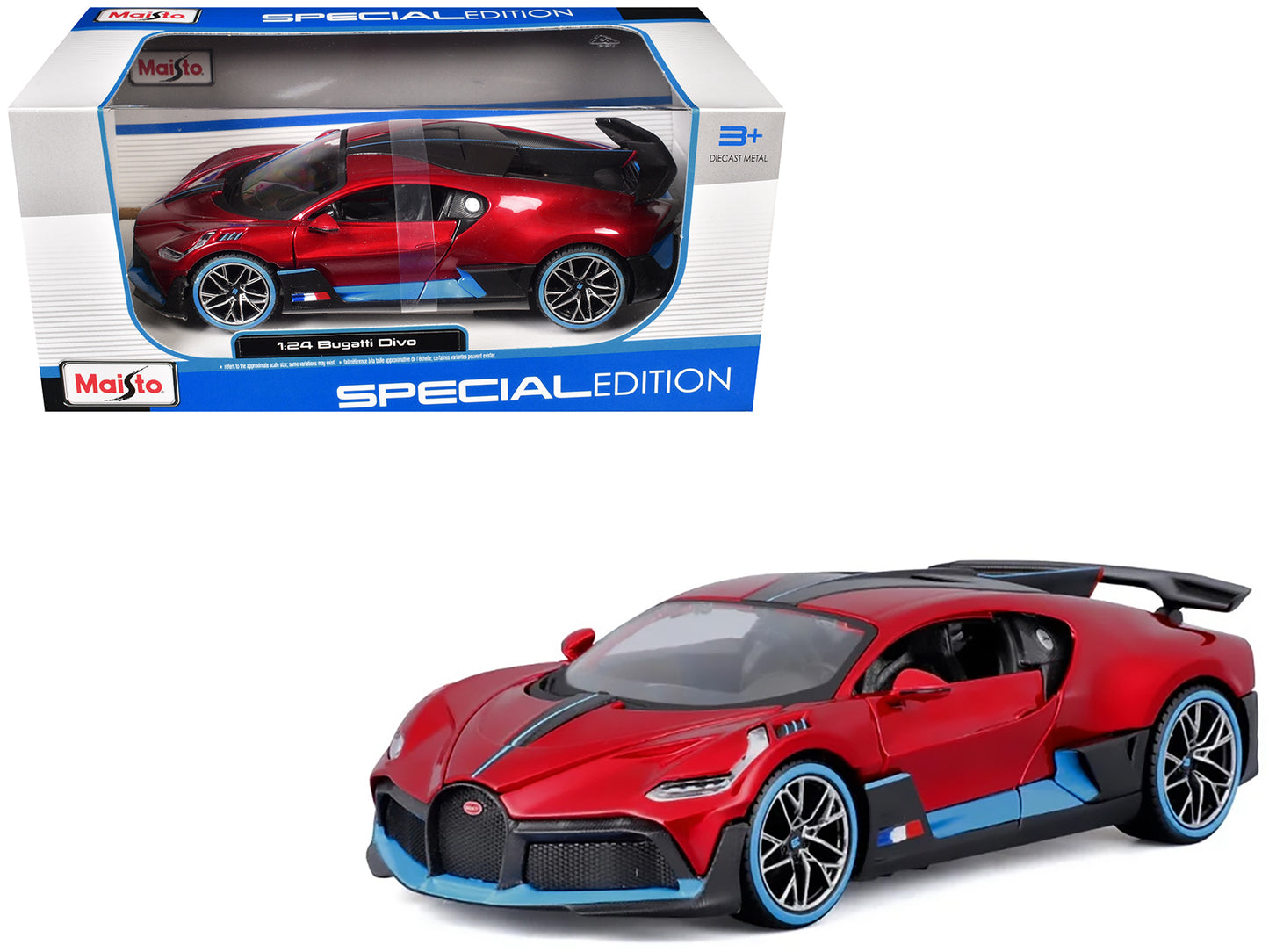 Bugatti Divo Red Metallic with Carbon and Blue Accents "Special Edition" 1/24 Diecast Model Car by Maisto-DiecastModeler.com