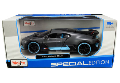 Bugatti Divo Satin Charcoal Gray with Carbon and Blue Accents "Special Edition" 1/24 Diecast Model Car by Maisto-DiecastModeler.com