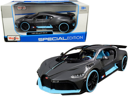 Bugatti Divo Satin Charcoal Gray with Carbon and Blue Accents "Special Edition" 1/24 Diecast Model Car by Maisto-DiecastModeler.com